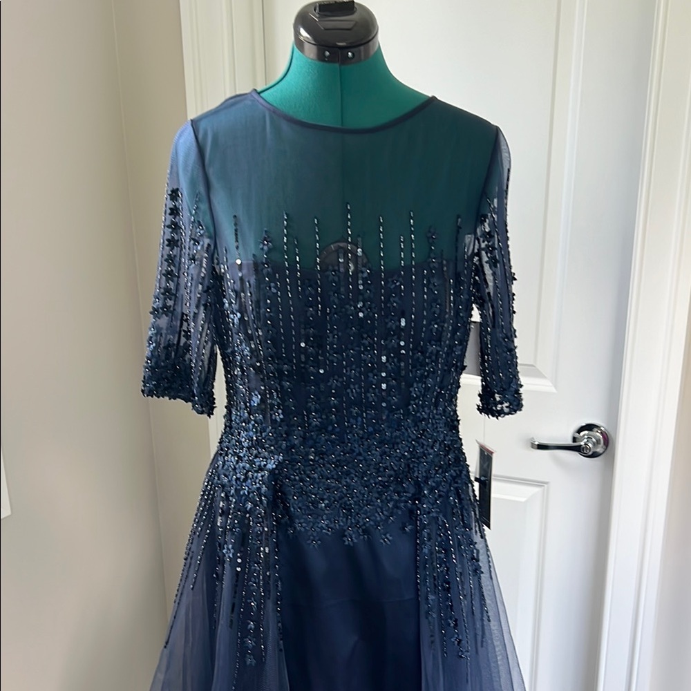Teri Jon Blue Sequin Embellished Midi Gown
